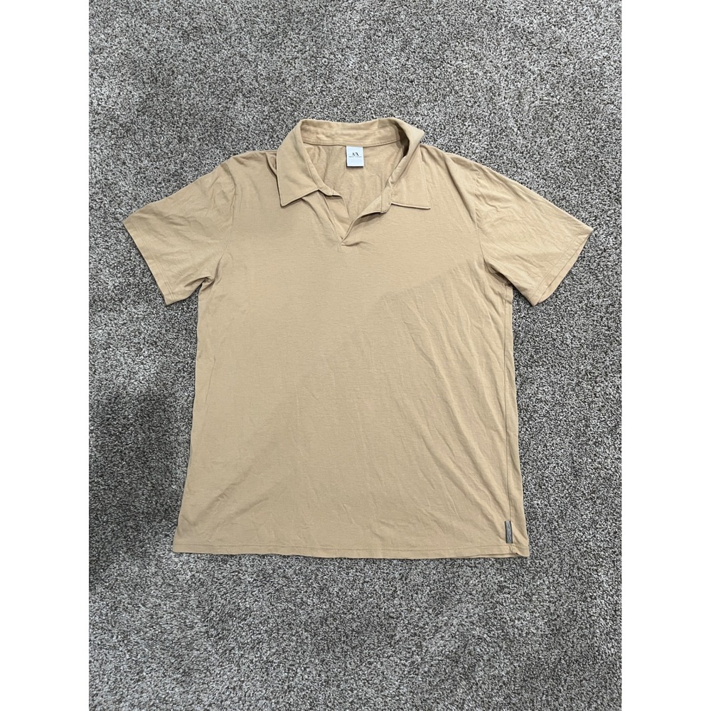 Armani Exchange Mens Large Tan Pima Cotton Short Sleeve V-Neck Polo Shirt